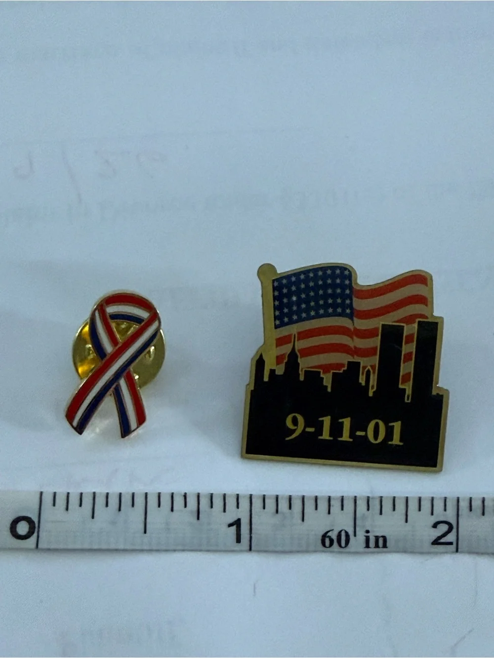 Patriotic 9-11-01 American Flag & Ribbon Lapel Pin Set